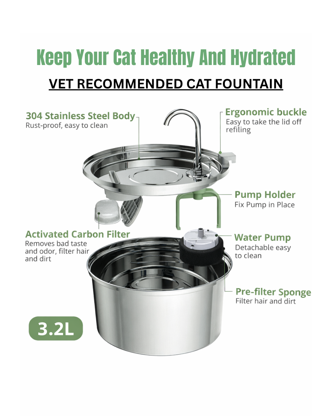 Stainless Steel Cat Water Fountain