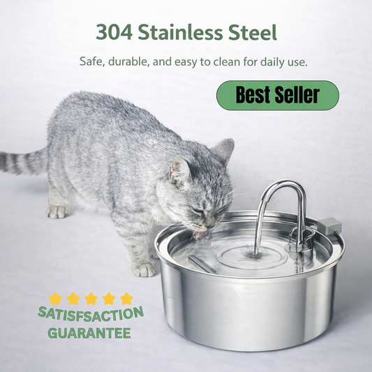 HydroFlow Cat Fountain - 3.2L Stainless Steel, Ultra-Quiet