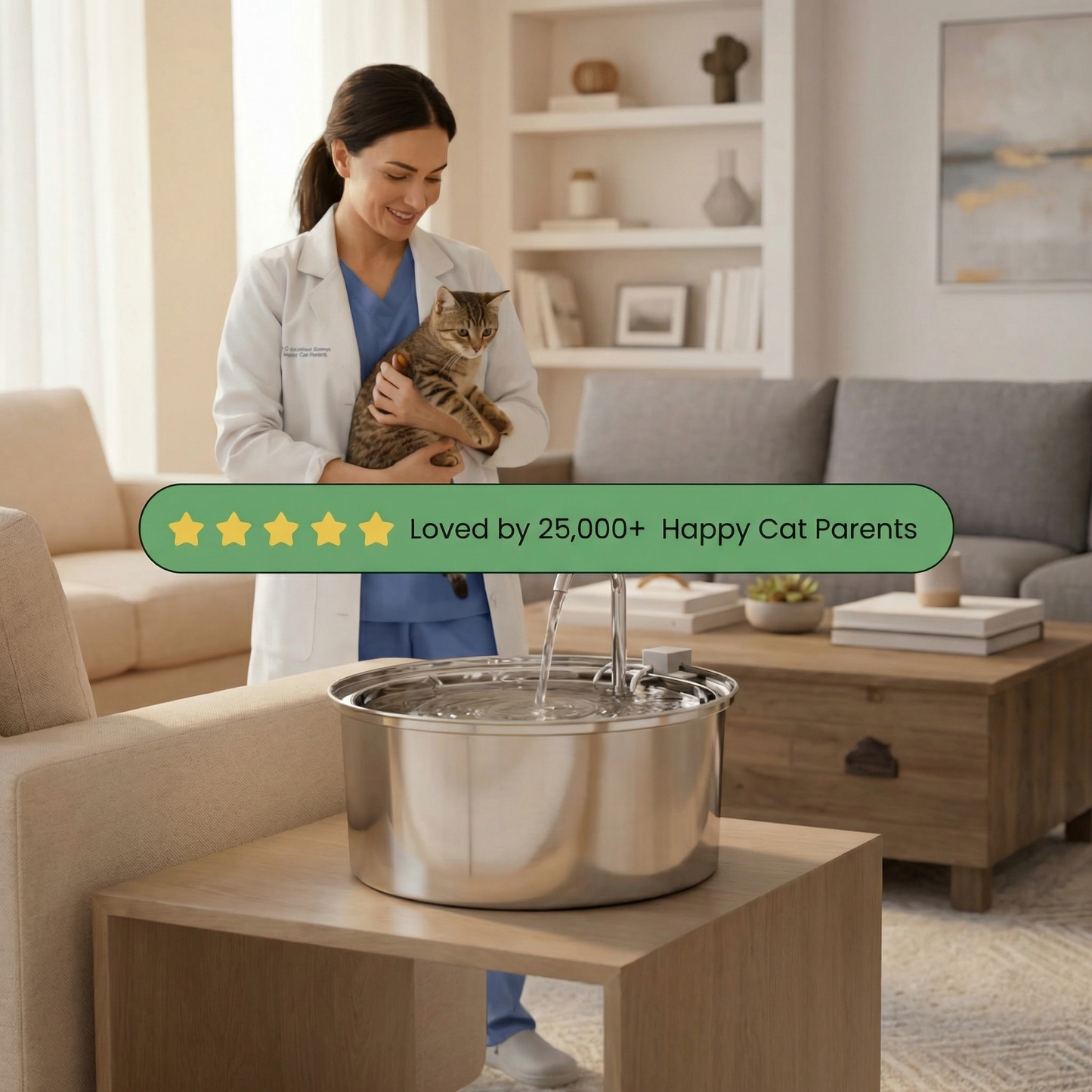 HydroFlow Cat Fountain - 3.2L Stainless Steel, Ultra-Quiet