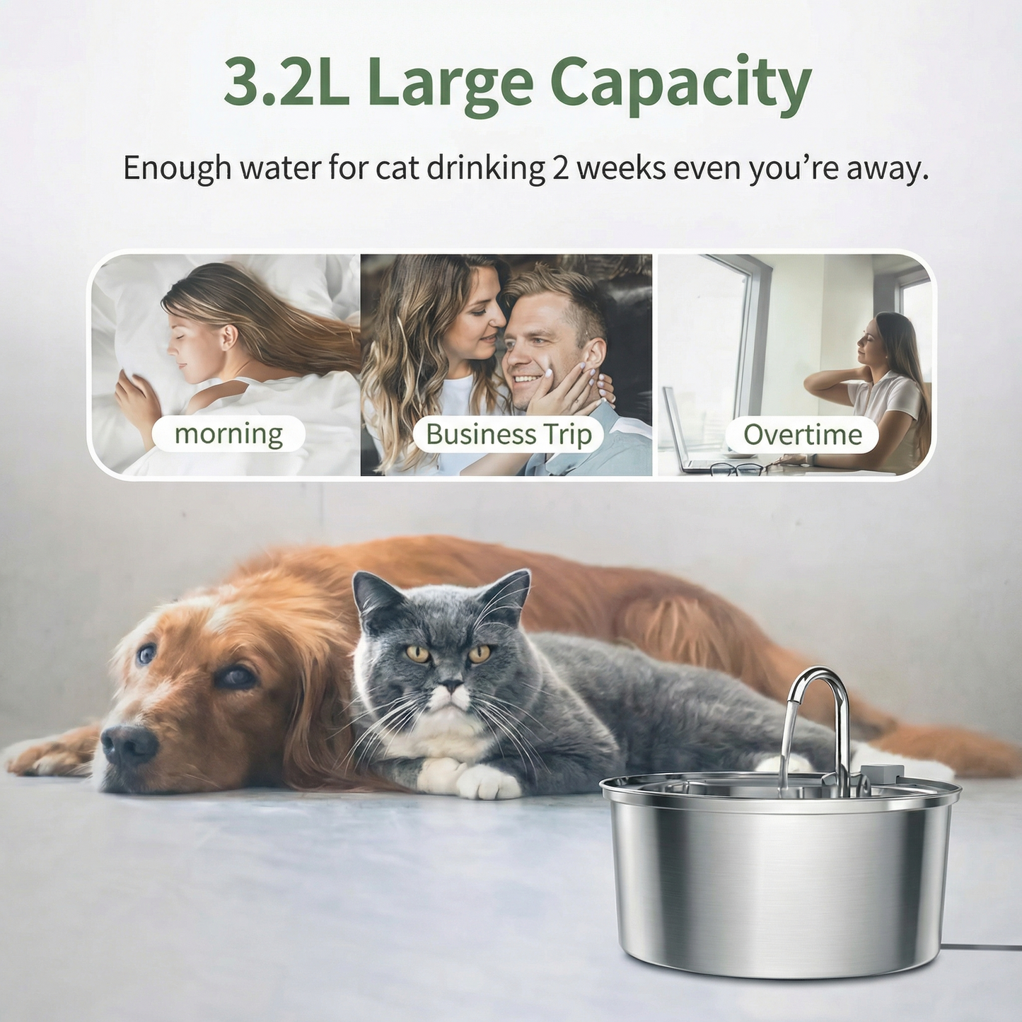 HydroFlow Cat Fountain - 3.2L Stainless Steel, Ultra-Quiet